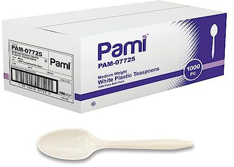 PAMI Medium Weight Disposable Plastic Teaspoons,White,Bulk Pack,1000 Count