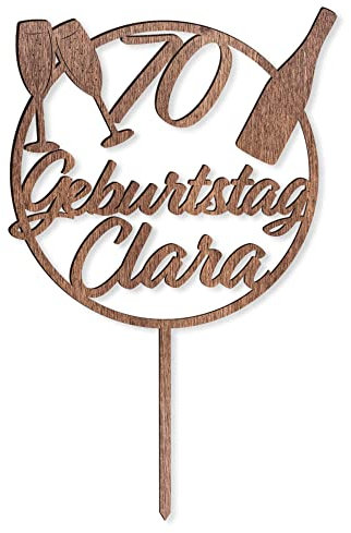 Geburtstag Cake Topper mit Namen und Zahl - Cake Topper aus Holz - personalisierter Tortenstecker zum Geburtstag - Tortenstecker mit Name (Holz Nussbraun, Zahl + Name)