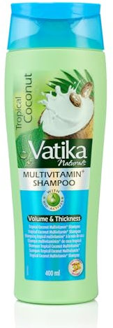 Vatika Naturals Multivitamin-Shampoo 400 ml mit Kokos und Vitamin A, E, F – Stärkt die Haarwurzel, fördert dichter aussehendes Haar durch Kokos und Rizinus, pflegt mit Henna