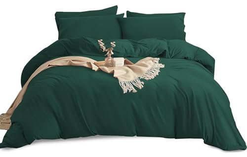 Imperial Rooms Double Duvet Cover Set Brushed Microfiber Plain Bedding Bed Set with Pillow Cases Ultra Soft Button Closure Quilt Cover (200 x 200 Cm Emerald)