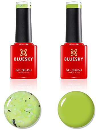 BLUESKY Gel Nail Polish Set, Flower Gel Duo, Lily Pad Leap BFL02 and Flourish. 2 x 5ml Gel Nail Polishes. Green, Jelly, Nail Art (Requires Drying Under UV or LED Lamp)