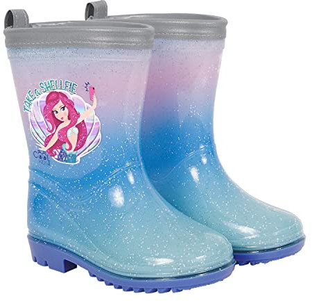 PERLETTI Stivaletti Pioggia Bimba con Sirenetta - Stivali Impermeabili Bordo Riflettente Bambina con Sirena - Galosce per Bambine Scuola Materna Colorati con Suola Antiscivolo (Sirena Azzurro, 26/27)