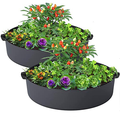 ZtohPyo 2 Pack 50 Gallon Large Grow Bags, Round Fabric Raised Planting Bed with 4 Handles