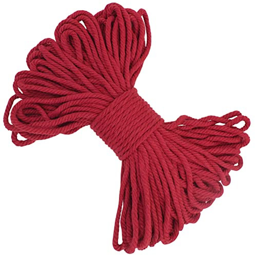LEREATI Hilo Macrame 5mm x 20m, Cuerda Macrame Gruesa Hilo de Algodón de Macramé, Cordón Natural Cuerda Manualidades para Cortina, Tejer, Artesanías, Decoracion (Rojo)