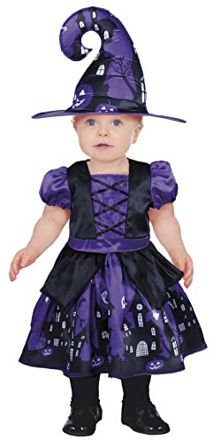 FIESTAS GUIRCA Costume da Streghetta Viola Magica per Bebè Bambina - Costume Halloween da Bebè con Cappello da Strega 12-18 Mesi