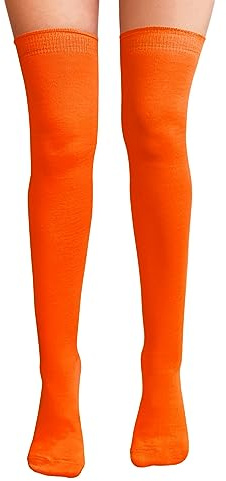 NuJake Over The Knee Thigh High Socks Girls Plain Cotton Lycra Cosplay School Sox (Orange)
