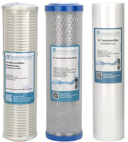 TWaLa Wasserfilter 3 Stück: Nylon Siebfilter, Aktivkohleblock, Sedimentfilter für 10 Filtergehäuse, Brunnenwasser, Regenwasser, Teichwasser, Poolwasser