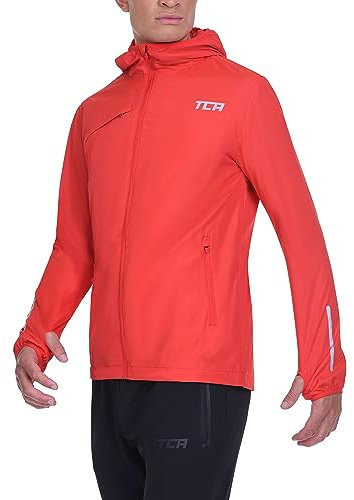 TCA Veste Softshell de Course à Pied pour Hommes. Veste Réfléchissante, Respirante et Compacte avec Poches Zippées - Rouge, S