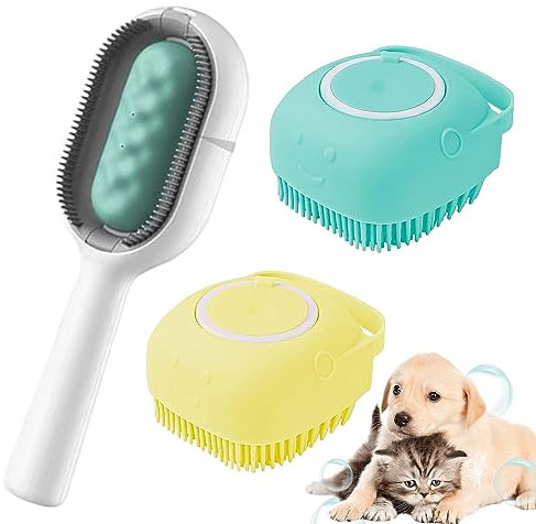 Katzen-Wasserbürste,Haustier-Silikon-Badebürste, Tierhaar-Reinigungsbürste, Haustier-Silikon-Badebürste, Katzenbürste mit Wassertank, dreiteiliges Haustier-Badeset,tierhaarentferner mit wassertank
