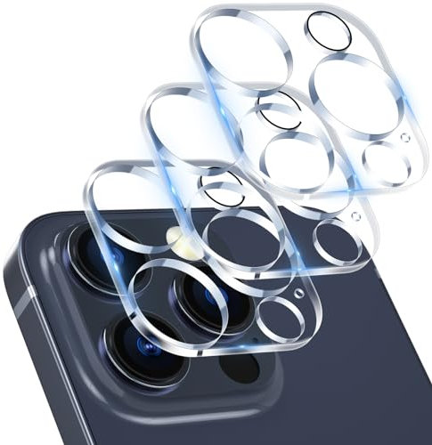 imluckies 3 Pièces Protection Objectif Caméra Arrière pour iPhone 15 Pro & 15 Pro Max Verre Trempé Ultra HD, Dureté 9H Anti-Rayures Appareil Photo Protecteur, Sans Bulle Air, Facile à Installer
