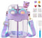 Cute Water Bottle with Double Straw, Portable Plastic Drinking Bottle Double Storage, Animal Decorations and DIY Stickers, Large Capacity 780ml for School Travel Sports Outdoor (Purple)