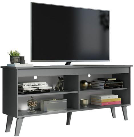 Madesa Compact TV Stand Cabinet with 4 Shelves and Cable Management for 50, 55 Inch TV Media Storage Unit Living Room and Bedroom Wooden Television Media Console - Grey