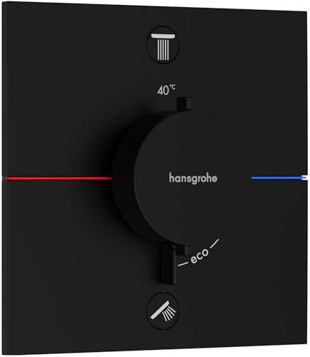 hansgrohe ShowerSelect Comfort E, termostato empotrado con combinación de seguridad, con botón de seguridad (SafetyStop) a 40°C, termostato rectangular para ducha/bañera, 2 funciones, negro mate