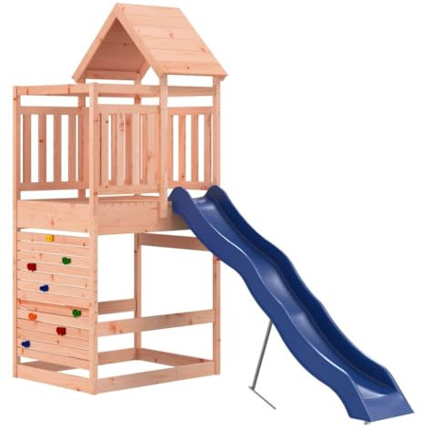 vidaXL Outdoor Playset- Solid Wood Douglas- Multifunctional Playground Equipment with Wave Slide, Sandpit and Rock Wall- Ideal for Children Aged 3-8