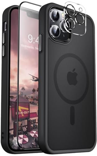 MOCCA Strong Magnetic for iPhone 12 Pro Max Case,[Compatible with Magsafe][Glass Screen Protector+Camera Lens Protector] Slim Thin Shockproof Cover Phone Case for iPhone 12 Pro Max 6.7,Titanium Black