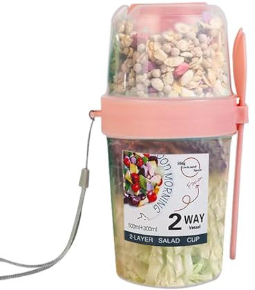 EUBEISAQI Salat-Shaker-Becher - Transparente Salat-Frühstücksbecher mit Deckel,Vielseitiges Speisezubehör zum Abnehmen für Gemüsesalat, Haferflocken, Pudding, Joghurt
