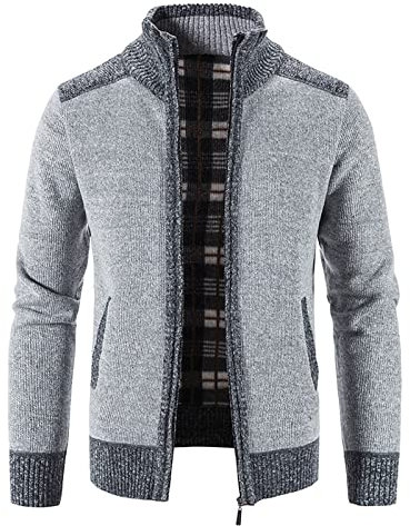 Generisch Winter Strickjacke Herren, Langarm Cardigan Stehkragen Feinstrike Mit Reißverschluß Und Taschen Pullover Norweger Herren Wolle Strickjacken Elegant Knöpfen Pullover Cardigan (XL, Gray)