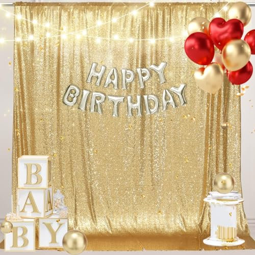 Eternal Beauty Amber Gold Sequin Backdrop 213x213cm, Glitter Photography Background Sparkly Curtain for Birthday Decorations Weddding Anniversary Engagement (7x7 feet)…