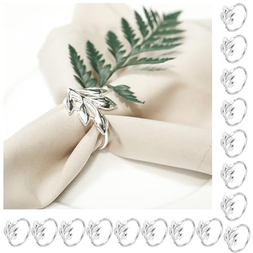 16 Pezzi Porta Tovaglioli da Tavolo, Portatovaglioli da Tavola in Metallo, Porta Tovaglioli a Forma di Foglia, Tovaglioli Fibbia Elegante per Matrimonio, Cena di Famiglia (Argento, 4cm)