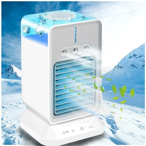 BesBet 4 In 1 Mini Air Cooler, 3 Wind Speeds,3 Spray Modes Domestic Air Cooler 2/4 H Timer,120° Oscillating Desk Cooler for Home Office