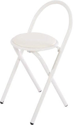 46cm Klappbarer Frühstücksbarhocker, PU Gepolsterter Hocker mit Rückenlehne, Hochstuhl für Garten Bar Bistro Küche (Color : White)