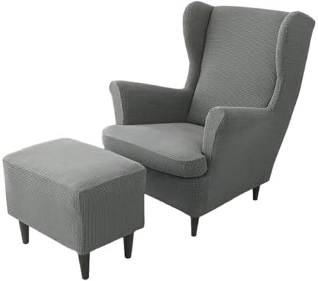 SUIOPPYUW 3 teiliger Ohrensessel und Ottoman Hocker, geschützt mit Bezugsset. Ohrensessel Bezug aus Polyester und Ottoman Hocker Bezug, dunkelgrau