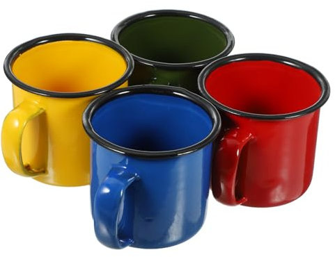 Zerodeko Set Di 4 Tazze Da Tè Smaltate Eleganti Tazze Per L'acqua Per L'uso Quotidiano Robusta Struttura in Smalto Facile Da Pulire Per Tè Caffè Cacao Casuale.