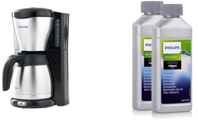 Philips Filterkaffeemaschine – 1.2-Liter-Thermoskanne & Philips Universal Flüssig-Entkalker für Kaffeevollautomaten, Vorteilspack, 0.5 Liter, 6 x 6 x 16 cm, Grau