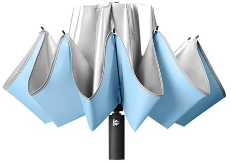 ThreeH Umgekehrter Regenschirm automatisch öffnend und schließend mit reflektierendem Streifen UPF 50+ UV-blockierend 10 Rippen Reiseschirm,Blau