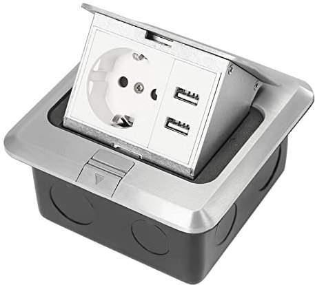 Einbausteckdose Versenkbare, Tischplatte Versteckt Steckdose, wasserdichte Mehrfachsteckdose Steckdose mit 2 USB und 1 Steckdosen Pop Up Steckdose Desktop für Boden Arbeitsplatte, Silber