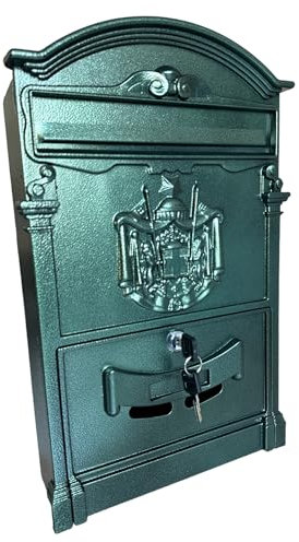 eacommerce - Cassetta Postale Elegante in Alluminio Verniciato | Portariviste Porta Volantini | 255x88x405H mm | Adatta per Esterno, Colore Verde Martellato