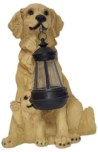 LED Solarlampe Labrador Retriever mit Welpen 29x26cm inkl. Akku Gartenlampe Hund Laterne Solar Solarlaterne Lampe
