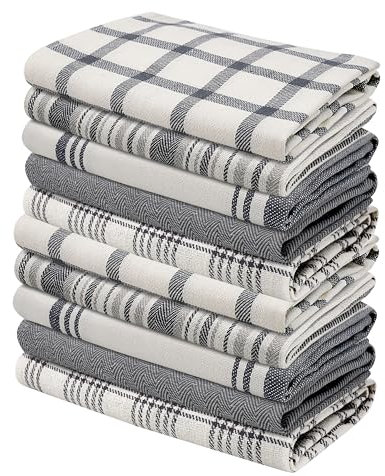 LinenWeave Pack of 10 Cotton Tea Towels for Kitchen-100% Cotton 45 x 70 cm -Super Absorbent t towels pack of 10- Machine Washable Kitchen Towels-Dish Towels for Drying Dishes