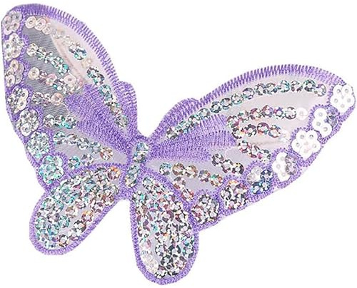 Blausky 5 toppe da applicare con il ferro da stiro, con farfalle, con paillettes, 15 x 8,5 cm, viola