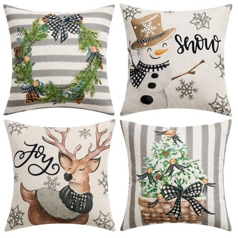 EMEMA Weihnachten Kissenbezug 45x45 cm Samt Sofakissen Dekokissen Kissenhülle Kissenbezüge Couchkissen Kissen Samtkissen Weich Einfarbig Zierkissen für Sofa Wohnzimmer 4er Set Christmas-A