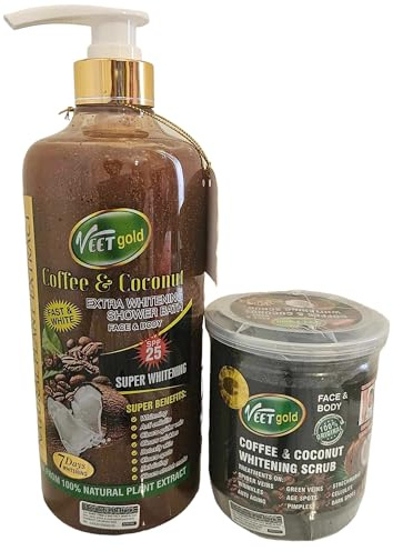 VeetGold Coffee And Coconut Whitening Scrub For Face & Body 450 mg + Body Wash 1000 ml 2 in 1 Set