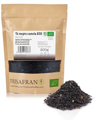 FRISAFRANO | Tè Nero alla Cannella Biologico Sfuso 200g | Antiossidante, Energizzante, Antinfiammatorio | Chai Deteinato | Naturale Senza Additivi