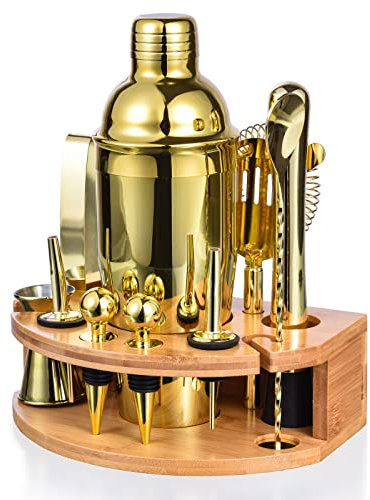 Esmula Lot de 12 shakers à cocktail, en acier inoxydable, 750 ml, pour hommes, femmes, amis, avec livret de recettes de cocktail (doré)