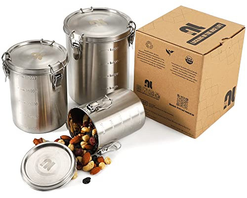 nicelock Vorratsdosen Edelstahl 3 Stück, Vorratsdosen Mit Deckel, Kaffeedose Luftdicht, Frischhaltedosen, Leichtes und Hygienisches Material - 500ml, 1000ml & 1600ml