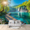 Papier Peint Mural 3D Cascade Pittoresque Avec Pont En Bois 400x280 cm Papier Peint Panoramique Poster Tapisserie Photo, Papier Peint intissé pour Chambre Salon Personnalisé Murale Décoration