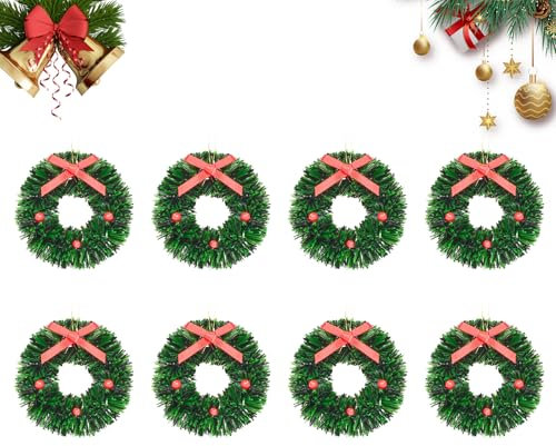 8 Stück Mini Haus Weihnachtskranz Puppenhaus Kranz 4cm Mini Weihnachtsschmuck Kranz Miniatur Weihnachtskranz für Puppenhaus Gartendekoration Weihnachtsbaum Weihnachtsdekorationsanhänger