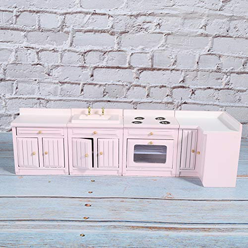 Mini-Puppenhaus aus Holz, Küchenmöbel, Miniatur-Handwerkshaus, Rosa für Mädchenzimmer-Dekoration (Küchenschrankkombination)