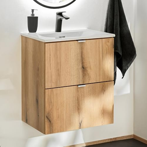 Lomadox Badezimmer Waschtisch 50cm, in Eiche, geringe Tiefe (40cm)