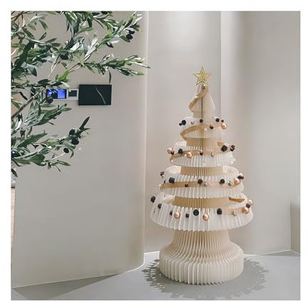 ZNQNDSR Albero di Natale Pieghevole A Nido d'Ape Bianco, Grande Albero di Natale di Carta, Albero di Natale per La Decorazione della Festa(17.3x27.5in)