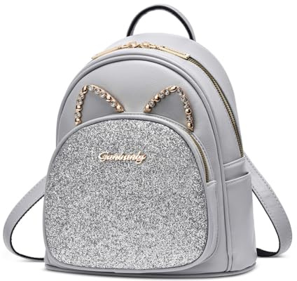 DORRISO Zaino da Donna Carino Gatto Borse a Zainetto da donna Mini Leggero Antifurto Borsa a Tracolla Pelle Impermeabile per Ragazza Viaggio Scuola Lavoro Datazione Studentessa Grigio