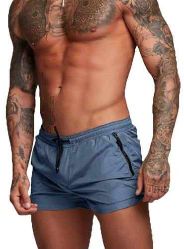 EDOTON Maillot de Bain pour Homme Trunks Boxer Shorts Pantalon Court de Sport Plage Loisir Cordon de Serrage Ajustable (EU L, A - Bleu Gris)
