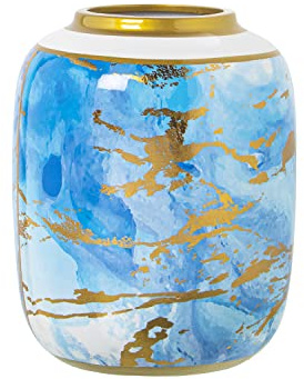 JARRÓN CERÁMICA BLANCO/AZUL/DORADO °17X21CM