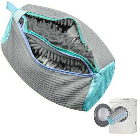 TrendGate 2 in 1 Schuhwaschbeutel Waschmaschine, Doppel -Reißverschluss Doppeltaschen Schuhbeutel, 360° Allround Reinigung, Wiederverwendbar Waschbeutel Schuhe für alle Schuharten und Größen - Grau