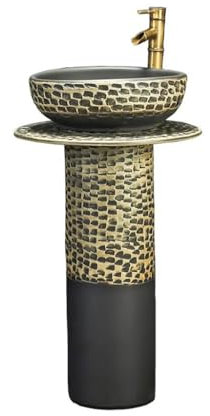 NEBE Lavabo Salle de Bain Lavabo À Colonne en Céramique Rétro, for La Maison, Art Créatif Extérieur, Lavabo sur Pied Vasque à Poser Salle de Bain