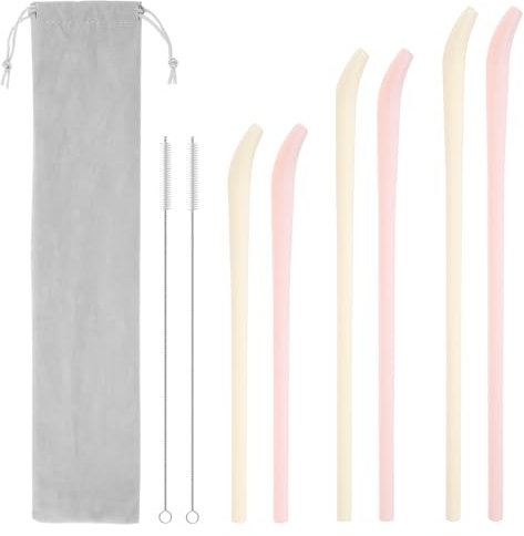 6 Stück Anti Falten Strohhalm,Trinkhalme Silikon Wiederverwendbar,Trinkhalme für Stanley,Spülmaschinenfest,Inklusive Reinigungsbürste und Tragetasche